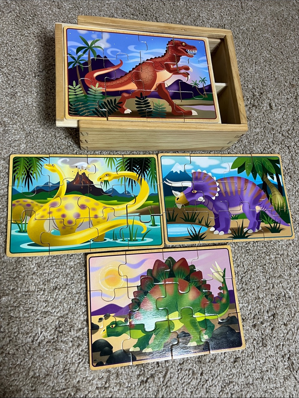 🧩🤔🦖🦕Wooden Dinosaur Jigsaw Puzzle Set - Colorful Kids Puzzles